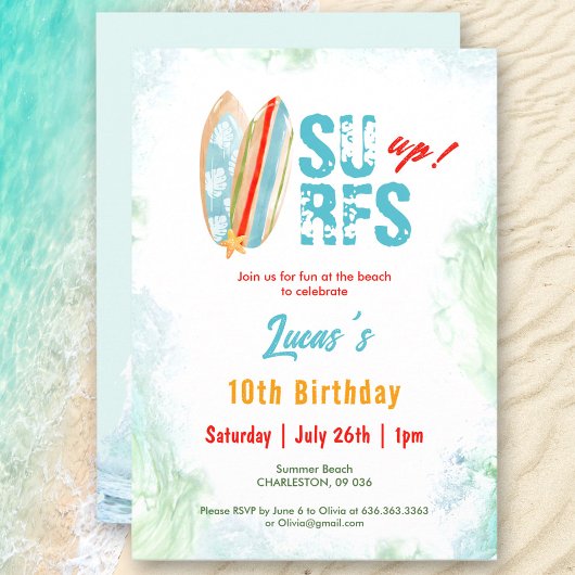 Invitation Beach Party Surf été Tropical Birthday Boy