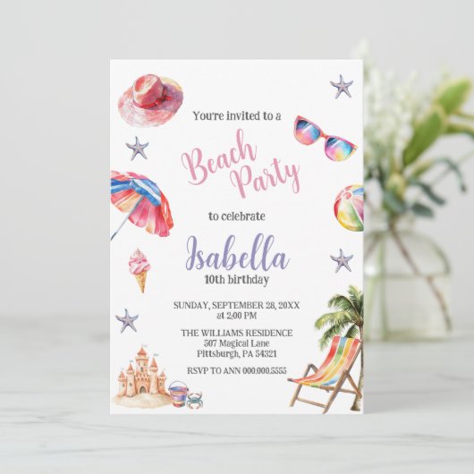 Invitation Beach Party Tropical été (Debout devant)