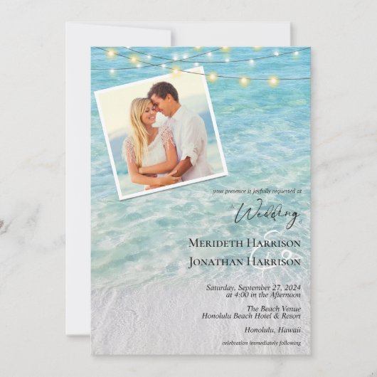 Invitation Beach Photo Seaside String Lights Website (Devant)