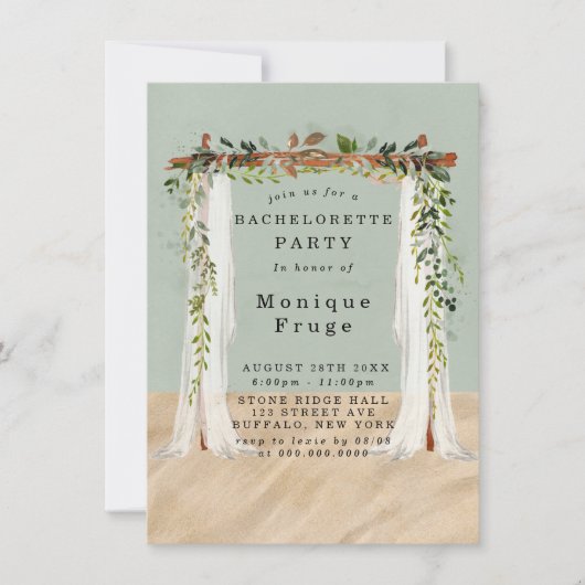 Invitation Beach Sand Canopy Tropy Bachelorette Party (Devant)