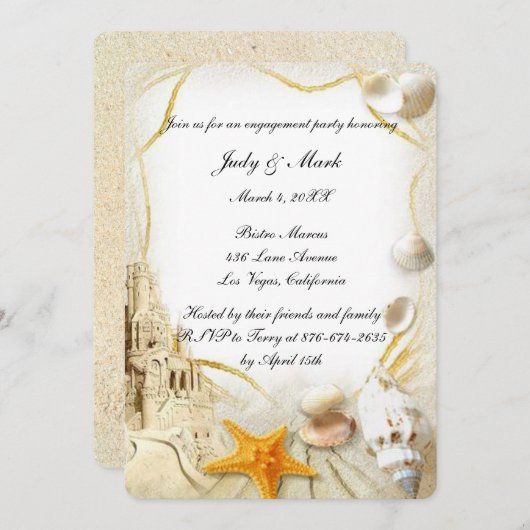 Invitation Beach Sand Castle Mariage (Devant / Derrière)