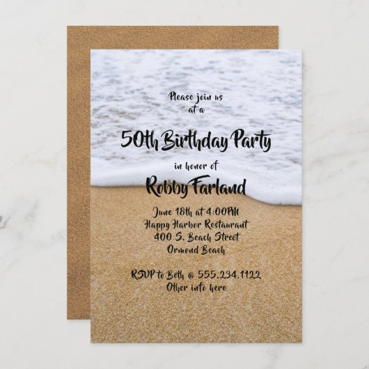 Invitation Beach Sand Custom Age fête d'anniversaire (Devant / Derrière)