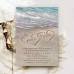 Invitation Beach Sand Hearts Élégant Tropical Moderne Mariage<br><div class="desc">Design dispose d'une plage élégante avec des coeurs dans le sable que vous pouvez "dessiner" les noms de votre choix dans. Vous pouvez agrandir des noms plus courts ou réduire des noms plus longs si nécessaire pour s'insérer correctement dans les coeurs sous le lien "personnaliser plus loin" qui se trouve...</div>