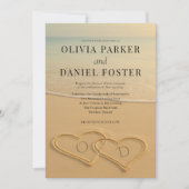 Invitation Beach Sand Hearts Tropical Photo QR Code Wedding  (Devant)