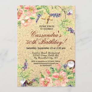 Invitation Beach Sand Shells Aquarelle Floral 50e Anniversair