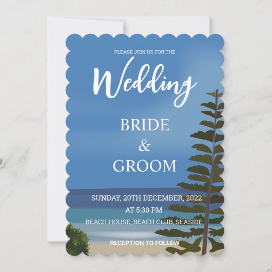 Invitation Beach Sea Pine Tree Beach Mariage (Devant)