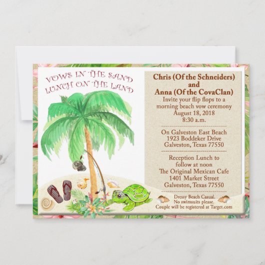 Invitation Beach Sea Shell Palm Tree Sea Floral Mariage (Devant)