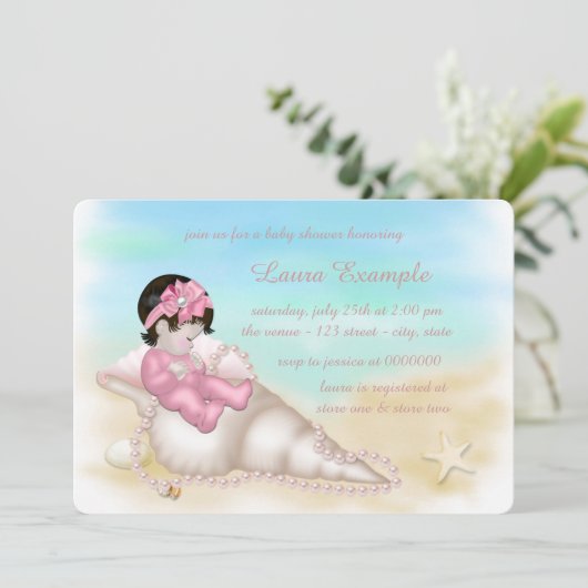Invitation Beach Seashell Baby Girl Douche (Debout devant)