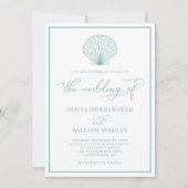 Invitation Beach Seashell Elégant Mariage bleu verre de mer (Devant)