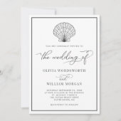 Invitation Beach Seashell Élégant Mariage gris foncé (Devant)