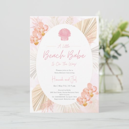 Invitation Beach seashell rose boho Ocean Girl Baby shower (Debout devant)
