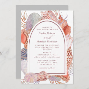 Invitation Beach Seashells Aquarelle Côte Chic Mariage Dans