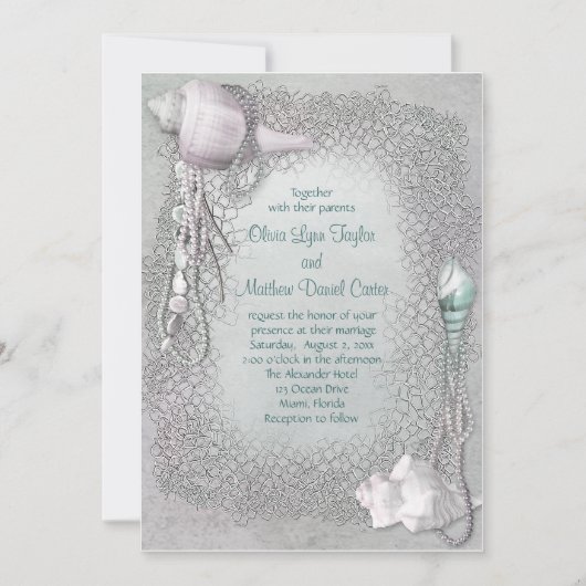 Invitation Beach Seashells Beach Wedding (Devant)