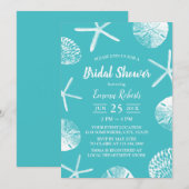 Invitation Beach Seashells Elégante Fête des mariées Turquois (Devant / Derrière)