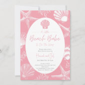 Invitation Beach Seashells Ocean Pink Girl Baby shower (Devant)