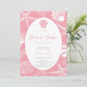 Invitation Beach Seashells Ocean Pink Girl Baby shower (Debout devant)