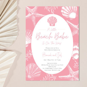 Invitation Beach Seashells Ocean Pink Girl Baby shower