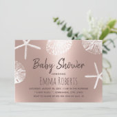 Invitation Beach Seashs Moderne Blush Rose Baby shower Or (Debout devant)