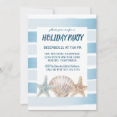 Invitation Beach Seashs Nautique Stripes Fête (Devant)