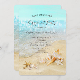 Invitation Beach Seashs Sand Vin Verre Fiançailles