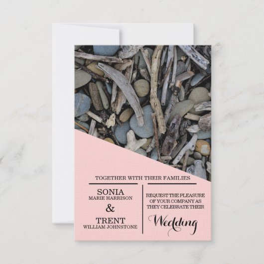 Invitation Beach Stones Driftwood Mariage (Devant)