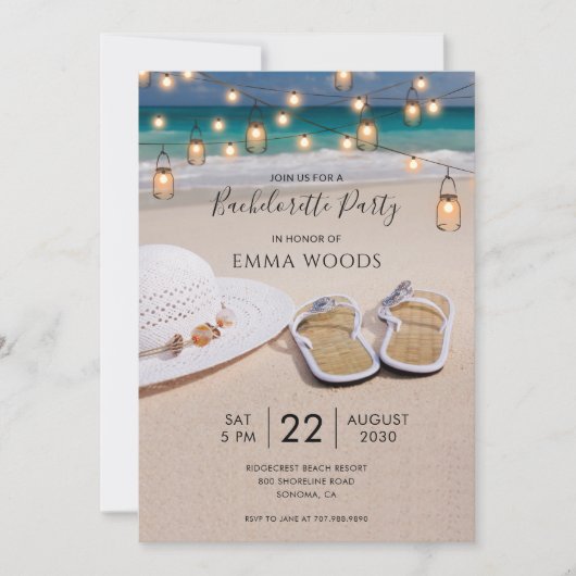 Invitation Beach String Lumières Bachelorette (Devant)