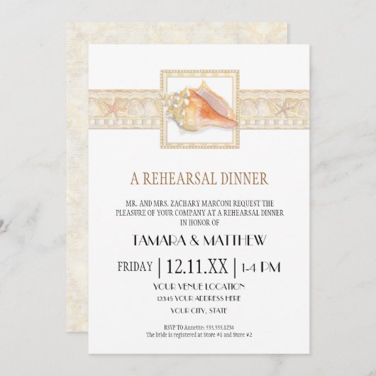 Invitation Beach Stripe Conch Shell Mariages élégants Art (Devant / Derrière)