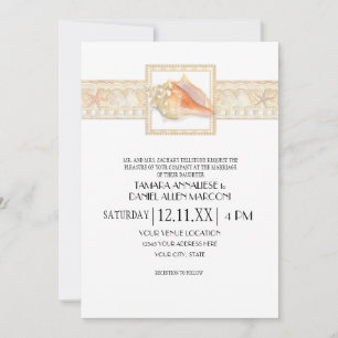 Invitation Beach Stripe Conch Shell Mariages élégants Art