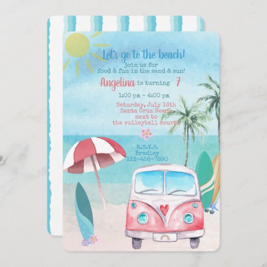 Invitation Beach Summer Party Palm Trees Océan (Devant / Derrière)