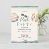 Invitation Beach Summer Pool Party Birthday  (Debout devant)