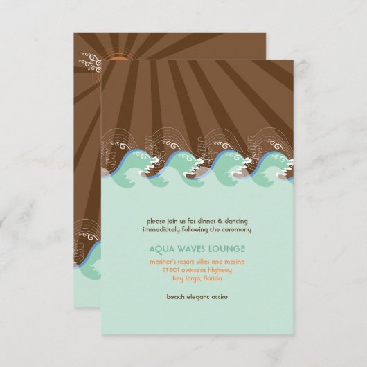 Invitation Beach Summer Waves Brown Sun Wedding Réception (Devant / Derrière)