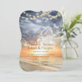 Invitation Beach Sunrise String Lights Gold Mariage (Debout devant)