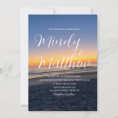 Invitation Beach Sunset Down Destination Blue Wedding (Devant)