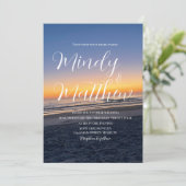 Invitation Beach Sunset Down Destination Blue Wedding (Debout devant)