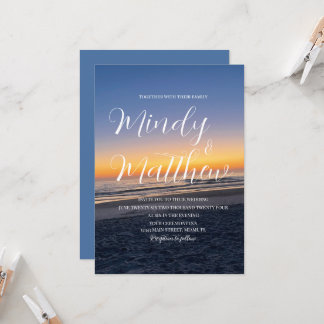 Invitation Beach Sunset Down Destination Blue Wedding