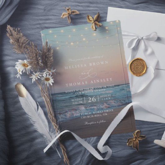 Invitation Beach Sunset Elegant Destination QR Code Wedding