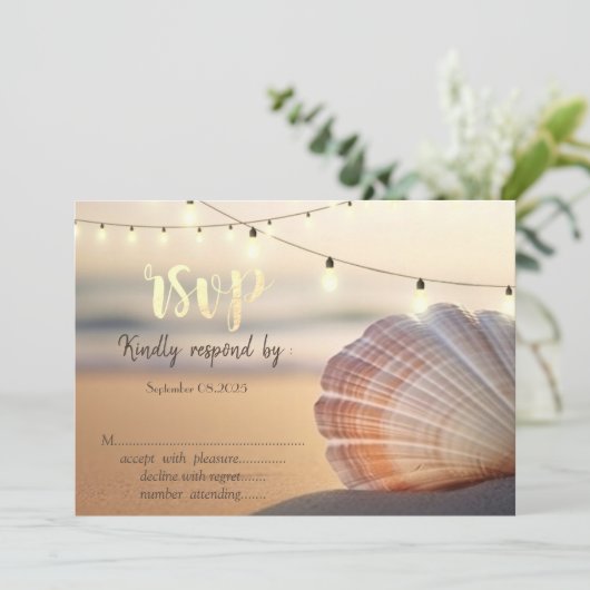 Invitation Beach Sunset Seashell RSVP (Debout devant)