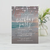 Invitation Beach Sunset String Lights Dusk Birthday Party (Debout devant)