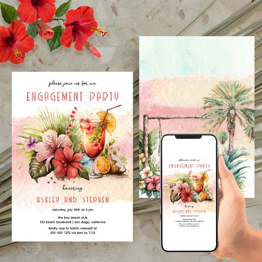 Invitation Beach Tropical Cocktails à thème Partie d'engageme