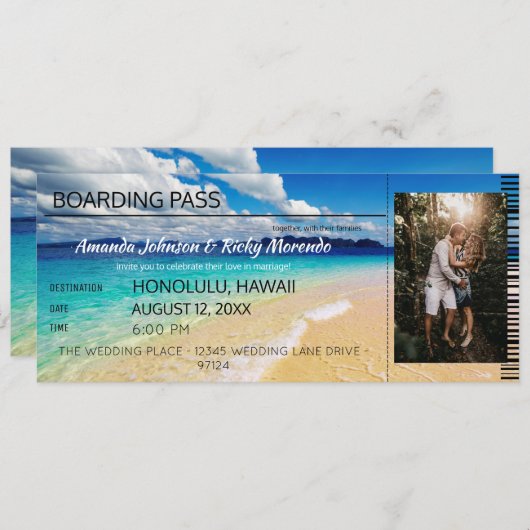 Invitation Beach Tropical Destination Mariage avec photo (Devant / Derrière)