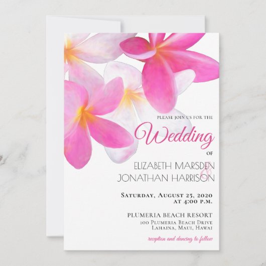 Invitation Beach Tropical Hawaii Floral Mariage rose (Devant)
