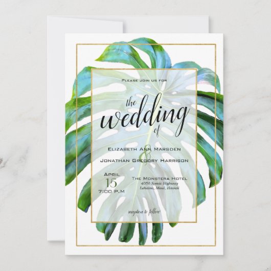 Invitation Beach Tropical Hawaii Leaf Photo Mariage de verdur (Devant)