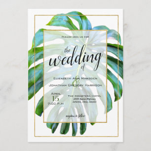 Invitation Beach Tropical Hawaii Leaf Photo Mariage de verdur