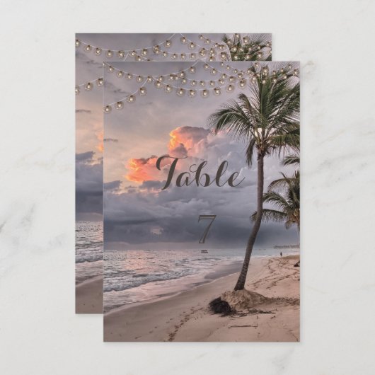 Invitation Beach Tropical, Palm Table Card (Devant / Derrière)