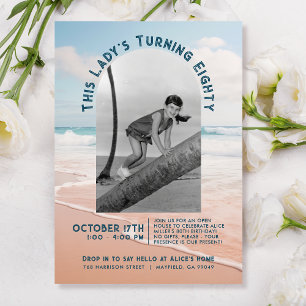 Invitation Beach Vintage Photo 80e anniversaire Open House