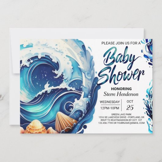Invitation Beach Waves Baby shower chic (Devant)