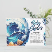 Invitation Beach Waves Baby shower chic (Debout devant)