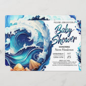 Invitation Beach Waves Baby shower chic (Devant / Derrière)