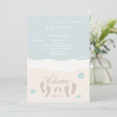 Invitation Beach Waves Empreintes Baby shower Blue Boy (Debout devant)