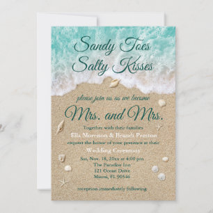 Invitation Beach Waves Sandy Toes Salty Kisses Mrs & Mrs.